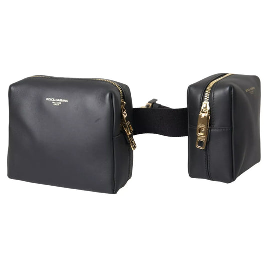 Dolce & Gabbana Black Calfskin Leather Double Waist Belt Fanny Pack Bag Dolce & Gabbana