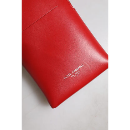 Dolce & Gabbana Red Leather Purse Phone Sling Crossbody Neck Strap Bag