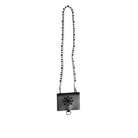 Dolce & Gabbana Black Leather Crystal Embellished Card Holder Wallet