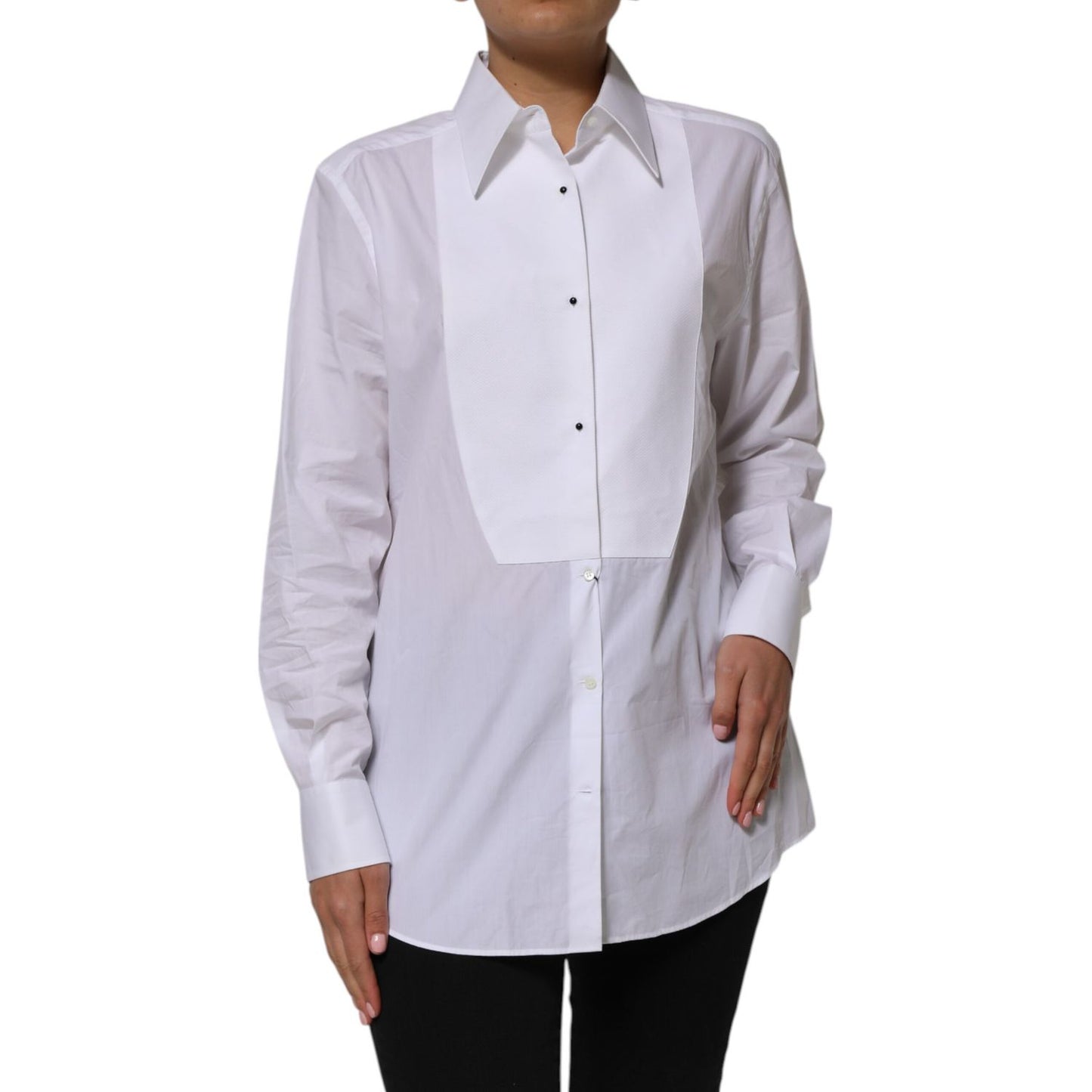 Dolce & Gabbana White Cotton Collared Long Sleeves Shirt Top