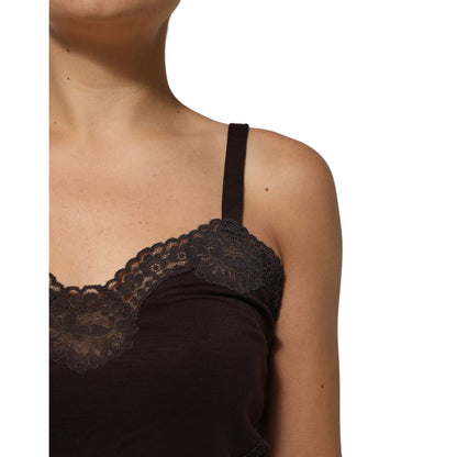 Dolce & Gabbana Dark Brown Lace Trim Wool Sleeveless Tank Top