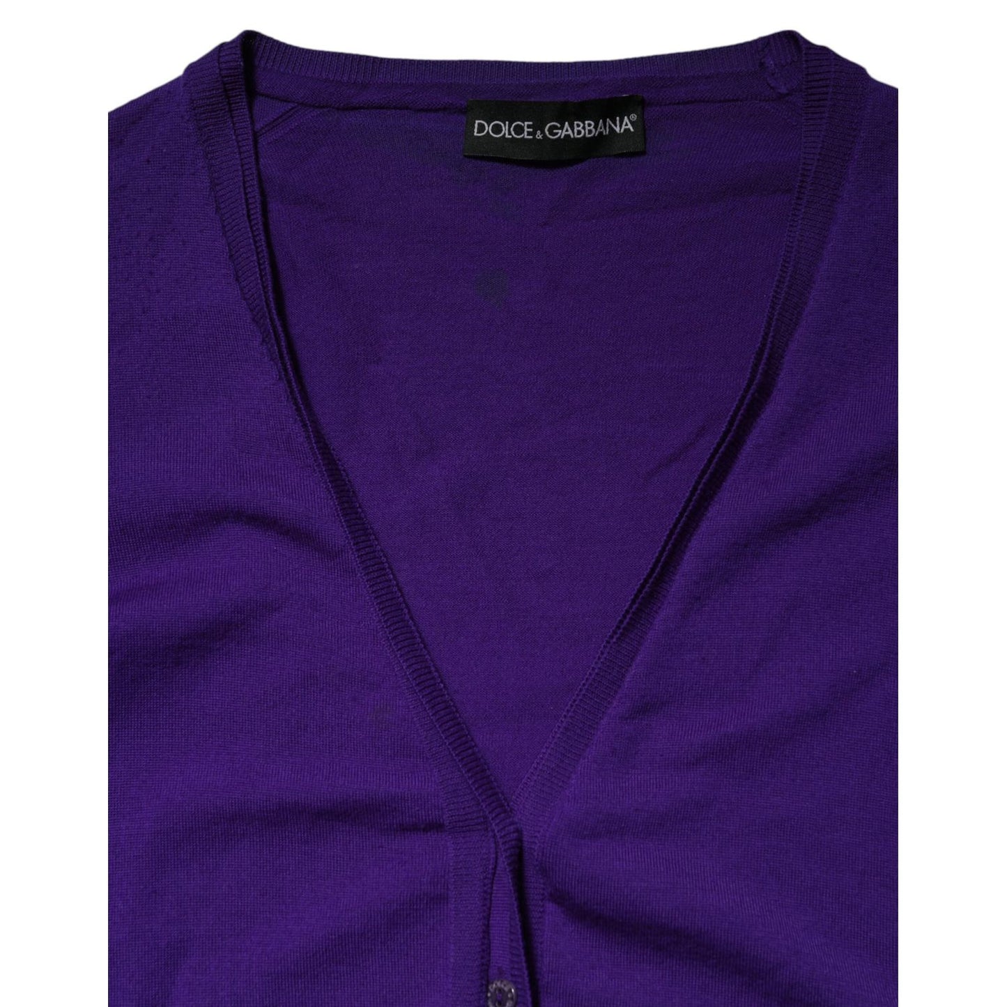 Dolce & Gabbana Purple Wool Knit V-neck Cardigan Sweater