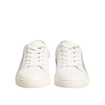 Dolce & Gabbana White Pink Leather Low Top Sneakers Shoes