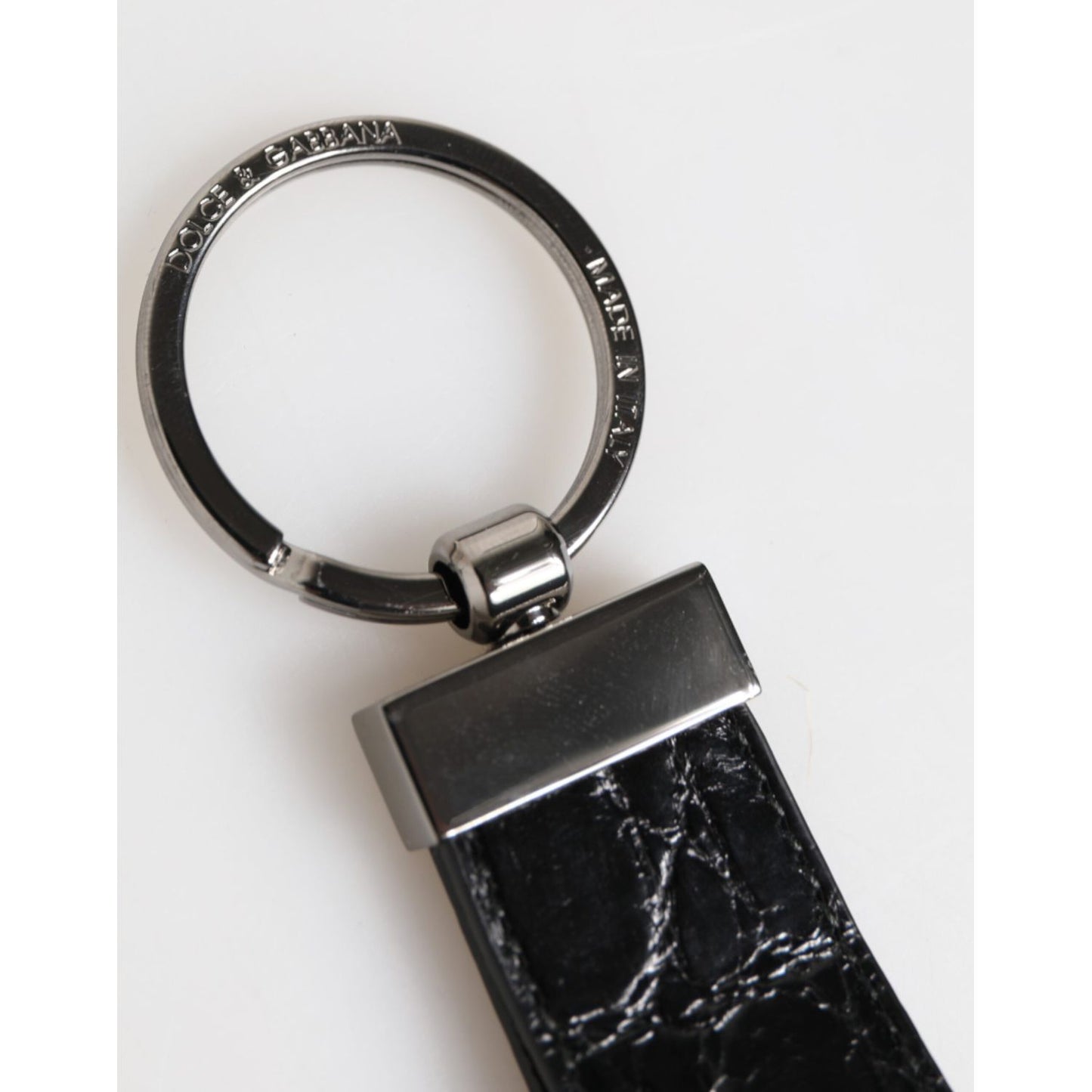Dolce & Gabbana Black Leather Logo Metal Ring Keychain Holder Men Keyring
