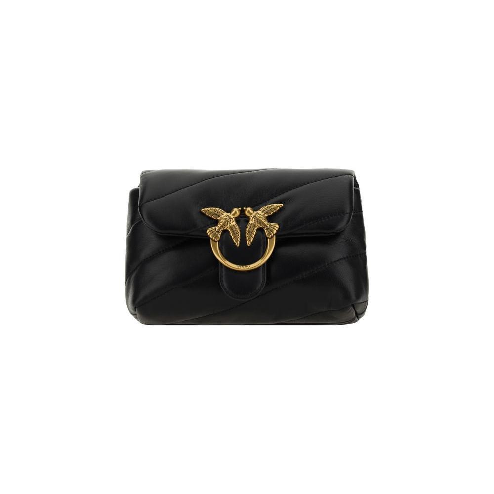 PINKO Black Calf Leather Bos Taurus Shoulder Bag