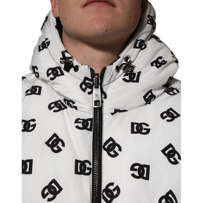 Dolce & Gabbana White DG Monogram Hooded Puffer Jacket