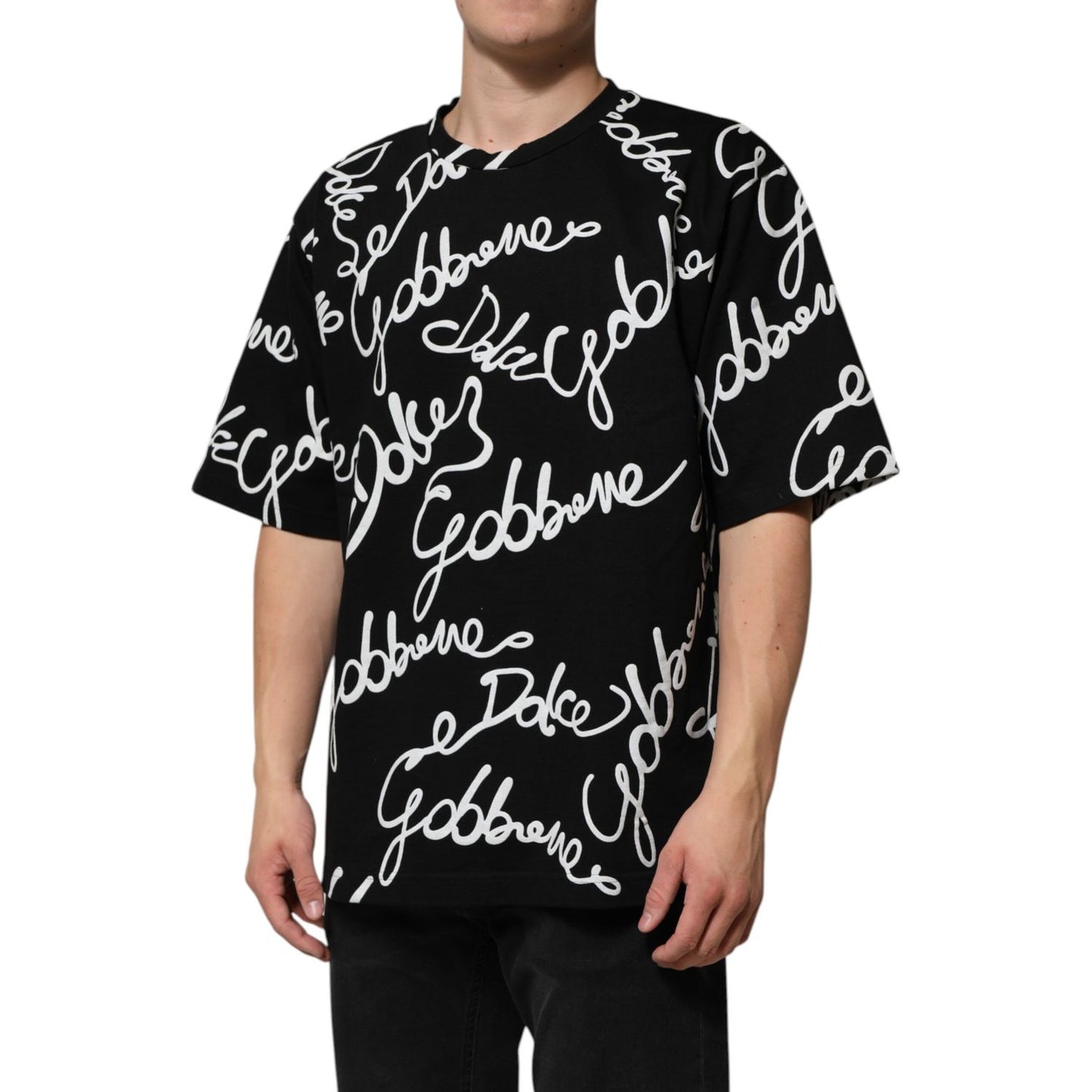 Dolce & Gabbana Black Logo Print Cotton Crew Neck T-shirt