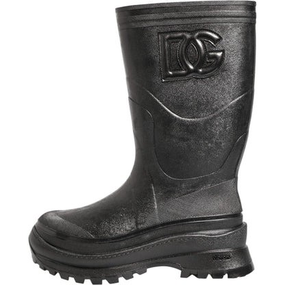 Dolce & Gabbana Metallic Black Pull On Rain Boots Men Shoes