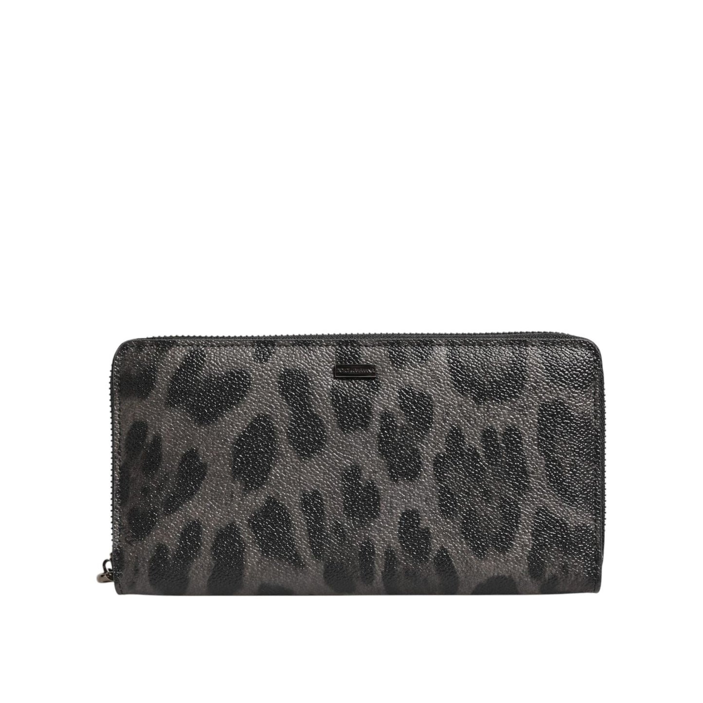 Dolce & Gabbana Black Gray Leopard Leather Zip Around Continental Wallet