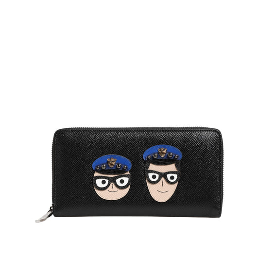 Dolce & Gabbana Black Leather #DGFAMILY Zipper Continental Mens Wallet