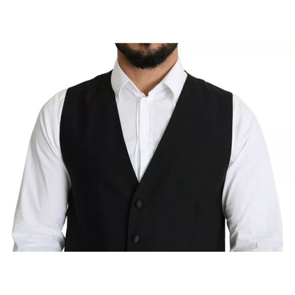 Dolce & Gabbana Black Wool Men Formal Waistcoat Vest