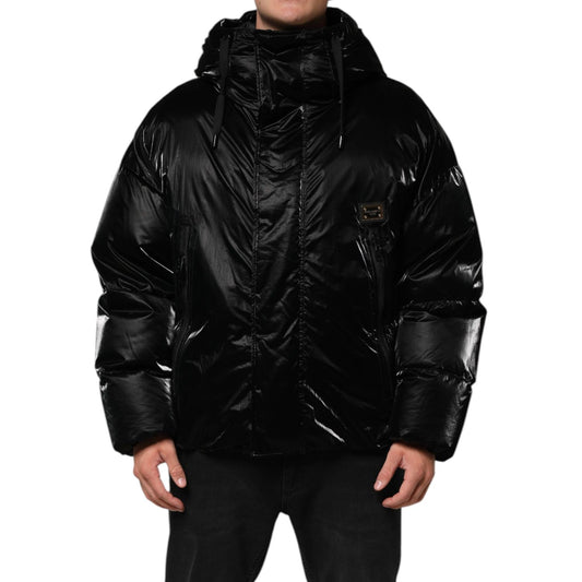 Dolce & Gabbana Black Logo Full Zip Hooded Quilted Jacket Dolce & Gabbana