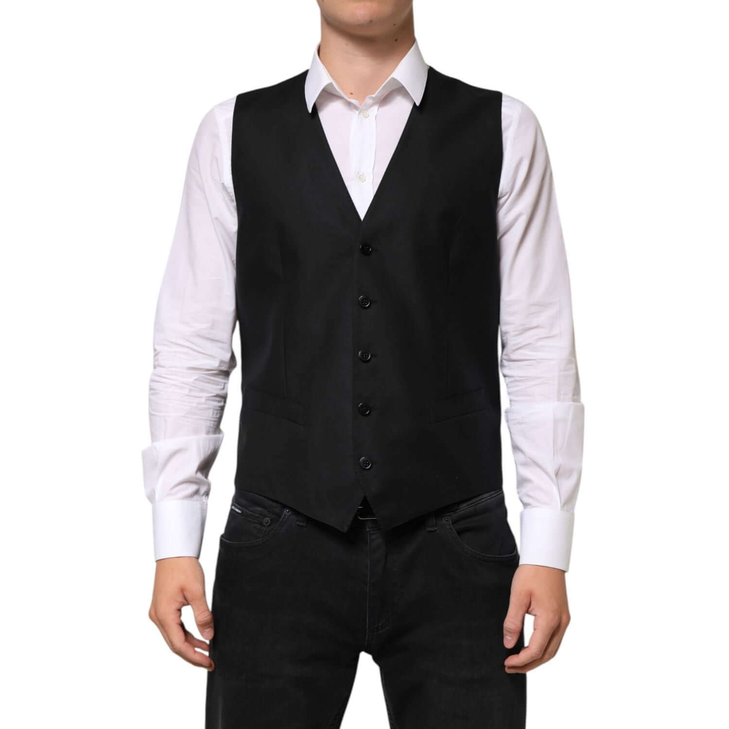 Dolce & Gabbana Black Wool Dress Formal Men Waistcoat Vest