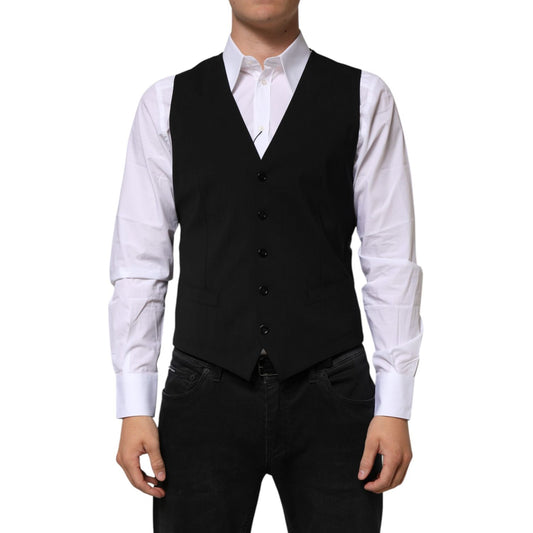 Dolce & Gabbana Black Wool Dress Formal Men Waistcoat Vest