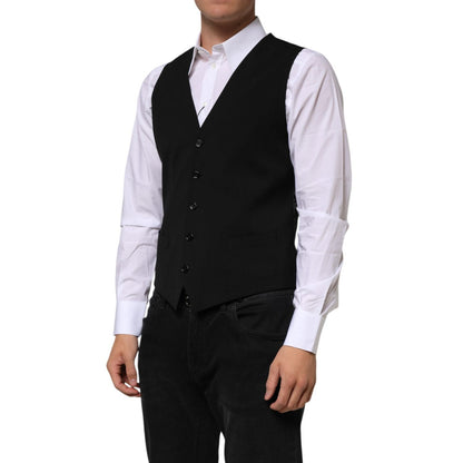 Dolce & Gabbana Black Wool Dress Formal Men Waistcoat Vest