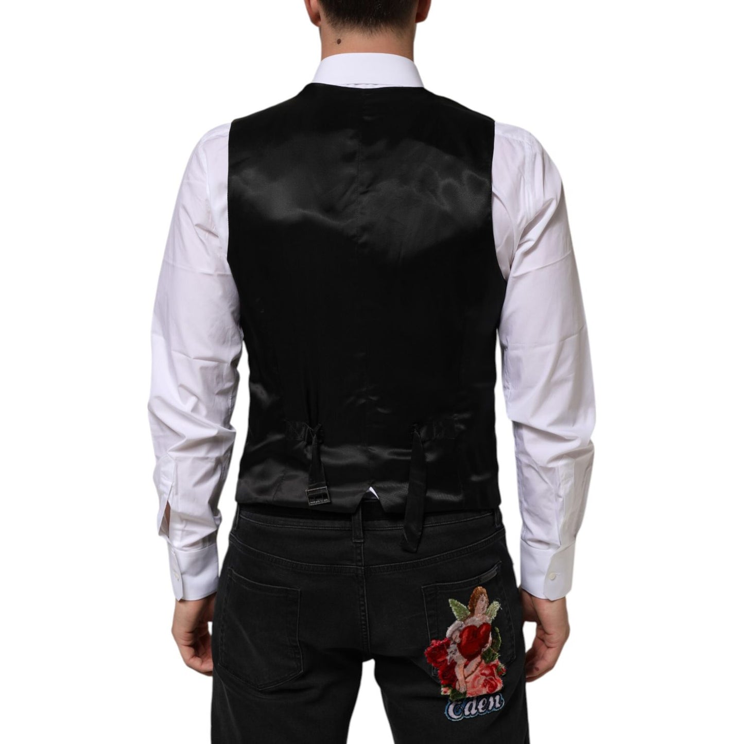 Dolce & Gabbana Black Wool Dress Formal Men Waistcoat Vest