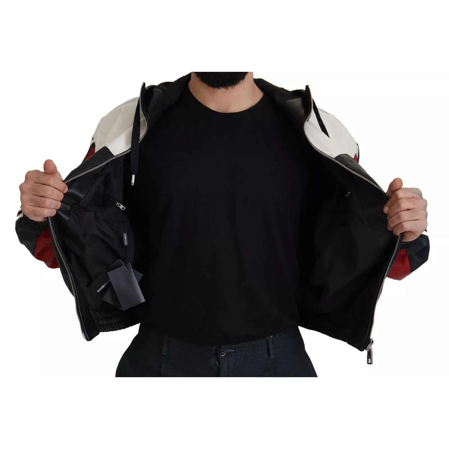 Dolce & Gabbana Black Leather Hooded Blouson Jacket