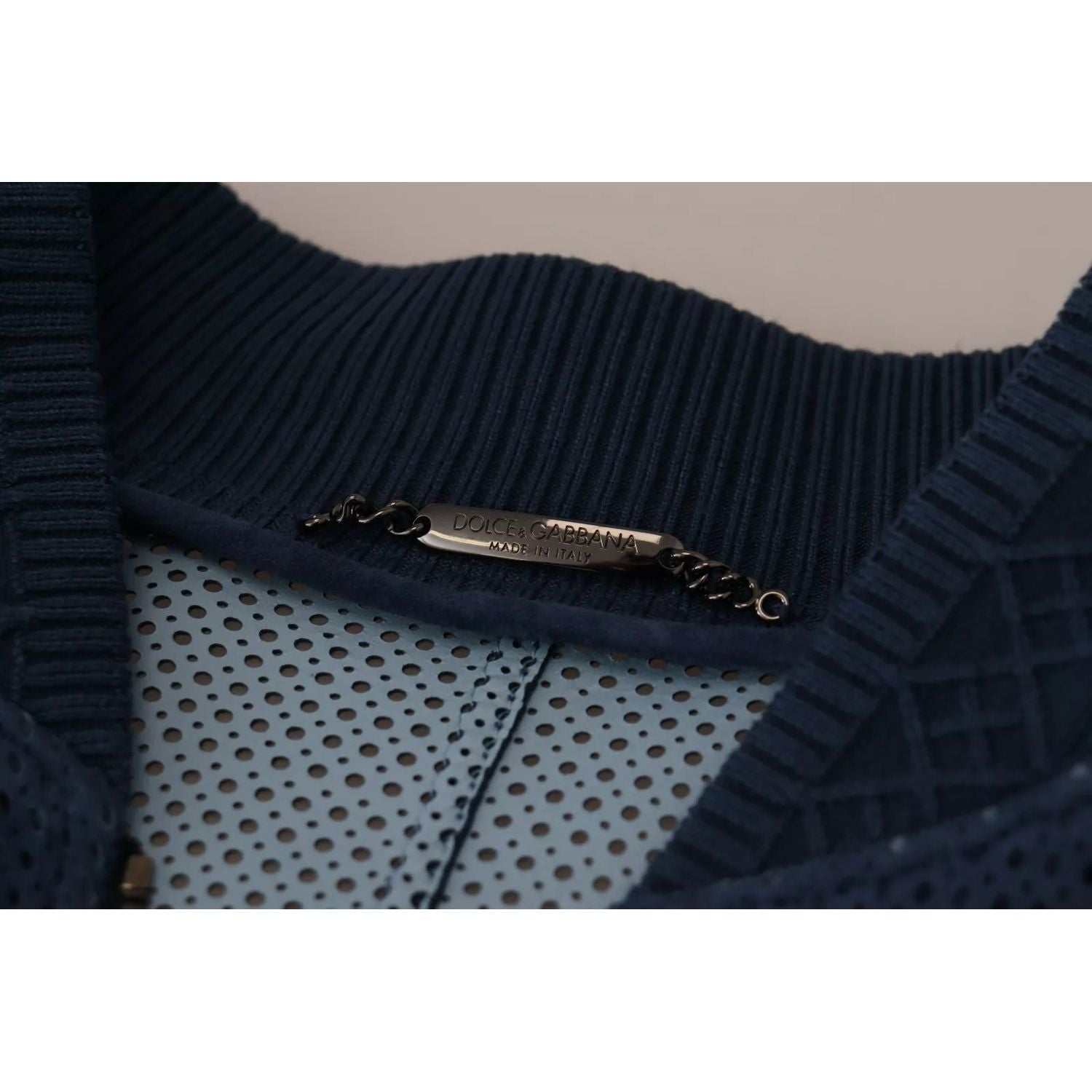 Dolce & Gabbana Blue Leather Perforated Full Zip Jacket