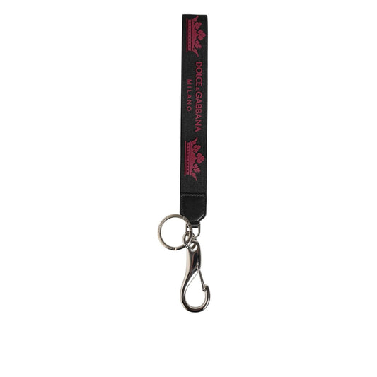 Dolce & Gabbana Black Burgundy Nylon DG Logo Crown Holder Keychain Keyring Dolce & Gabbana