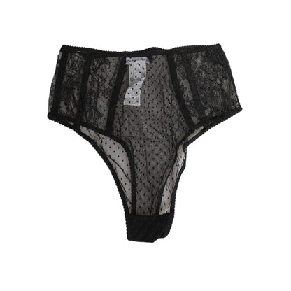 Dolce & Gabbana Black Lace Polka Dot Mesh High Waist Underwear