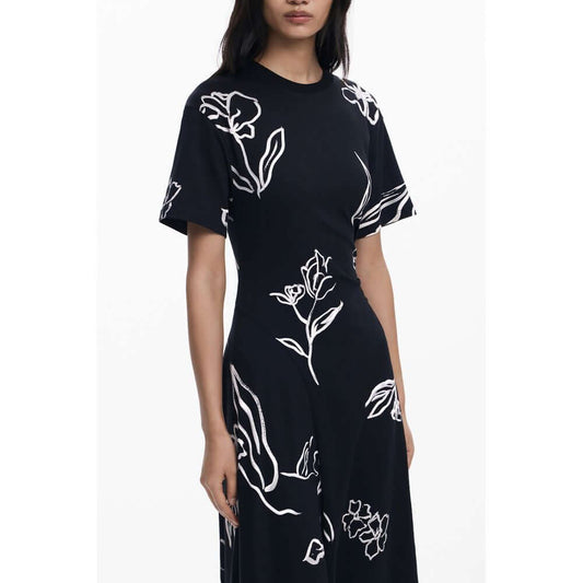 Desigual Black Cotton Women Dress 1728,67403481248,Black,Casual - Dresses - Clothing,Clothing,Desigual,Dresses - Clothing,Long - Dresses - Clothing,New with tags,Pattern - Dresses - Clothing,Shortsleeve - Dresses - Clothing,Women,XS