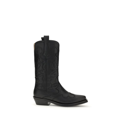 Ganni Black Recycled Leather Lace-Up Boots