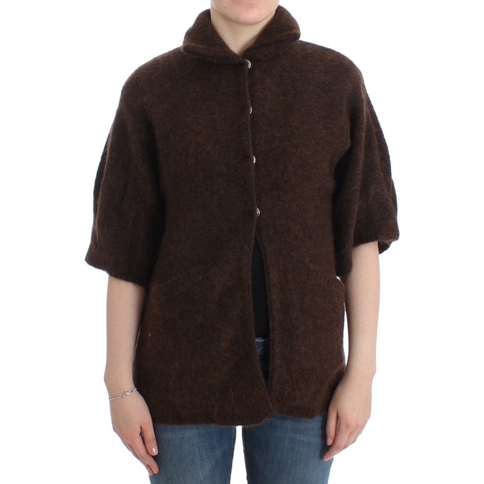 Elegant Short Sleeved Brown Cardigan