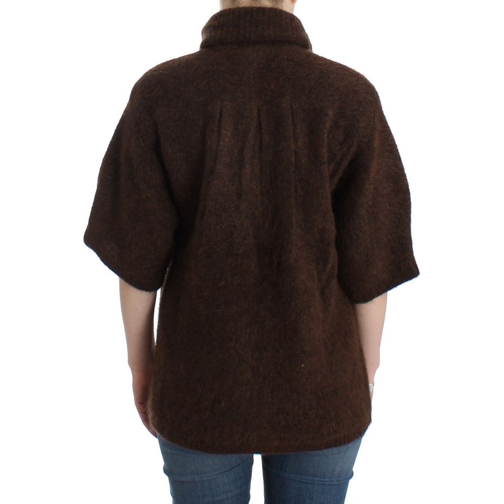 Elegant Short Sleeved Brown Cardigan