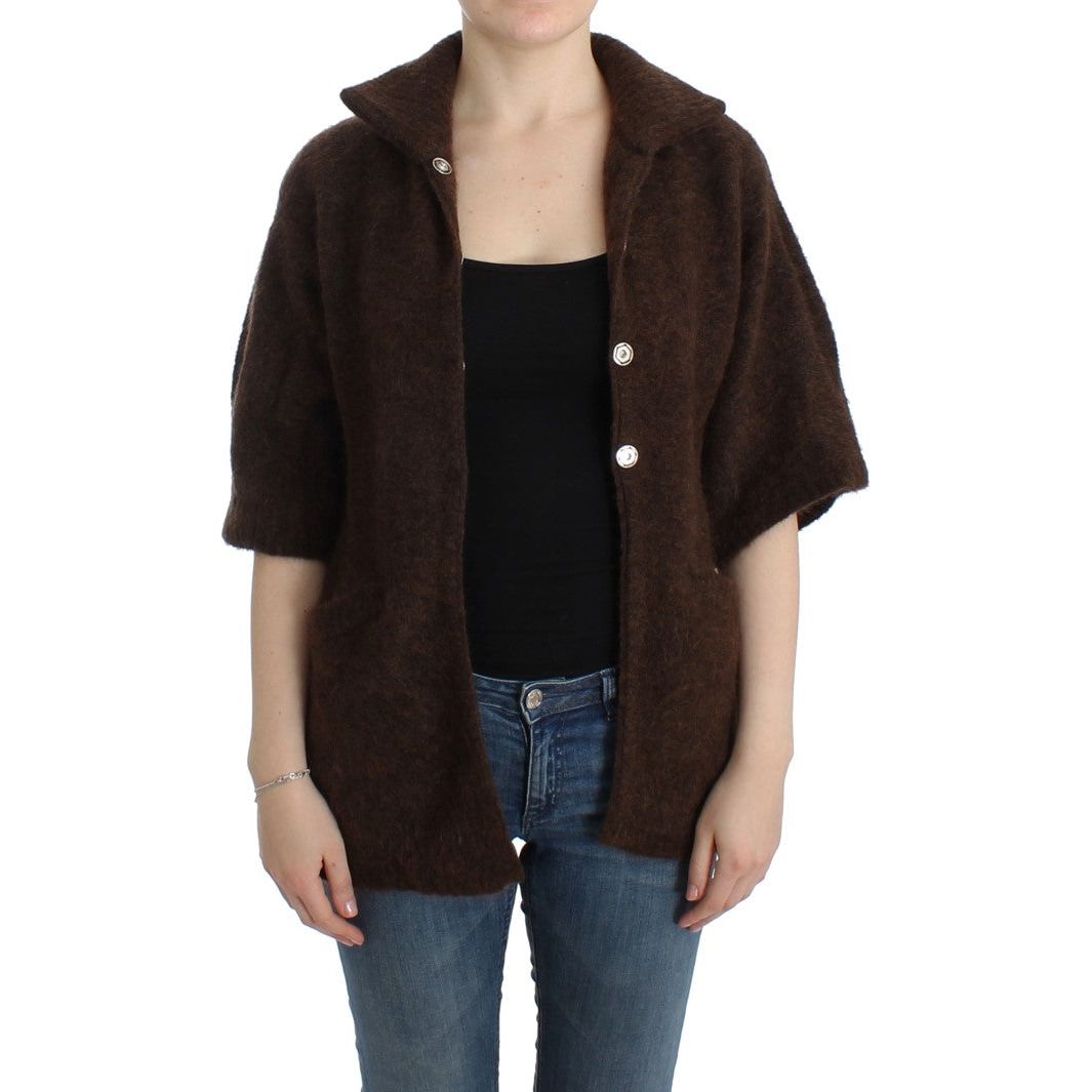 Elegant Short Sleeved Brown Cardigan