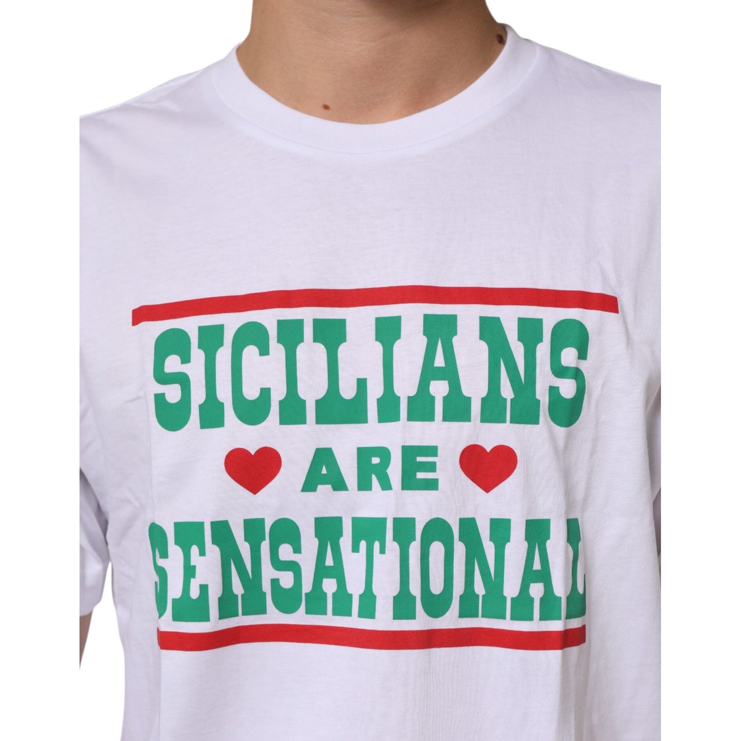 Dolce & Gabbana White Graphic Print Cotton Crew Neck T-shirt