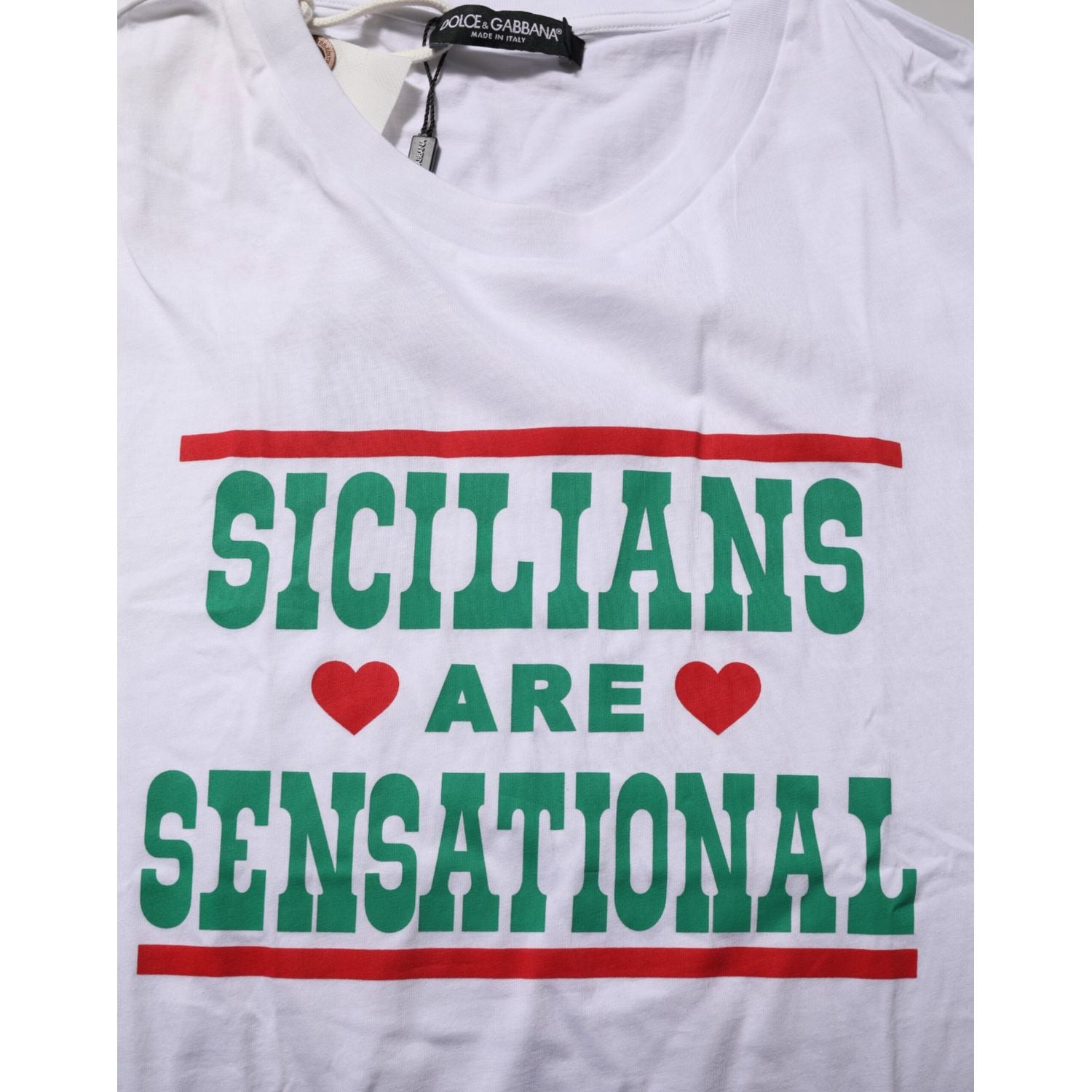 Dolce & Gabbana White Graphic Print Cotton Crew Neck T-shirt