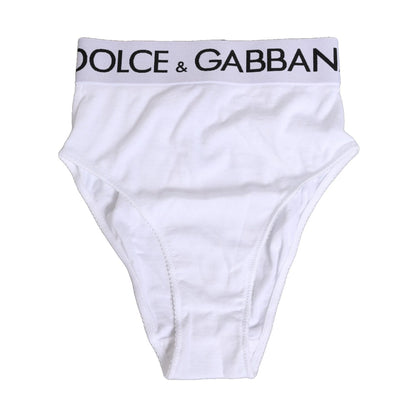 Dolce & Gabbana White Cotton Stretch High Waist Panty Underwear