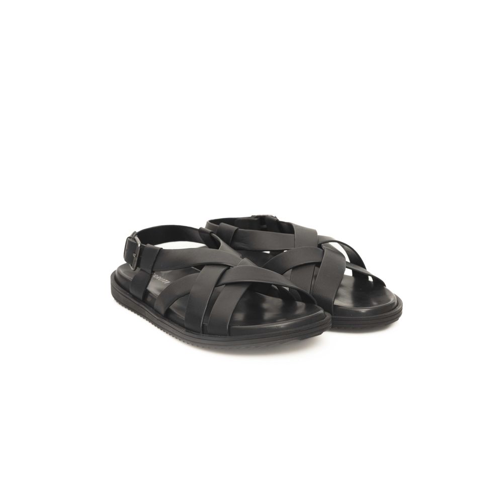 Cerruti 1881 Black Leather Men Sandal Cerruti 1881