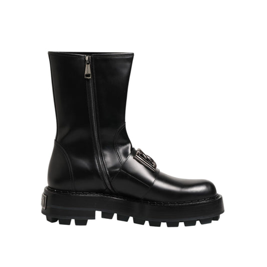 Dolce & Gabbana Black Logo Plaque Mid Calf Biker Boots Shoes Dolce & Gabbana