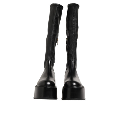 Dolce & Gabbana Black Logo Plaque Over The Calf Boots Shoes