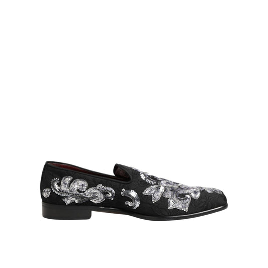 Dolce & Gabbana Black Silver Sequined Loafers Men Dress Shoes Dolce & Gabbana