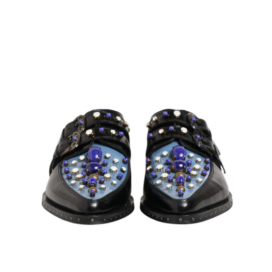 Dolce & Gabbana Black Blue Embellished MONKSTRAP Dress Shoes