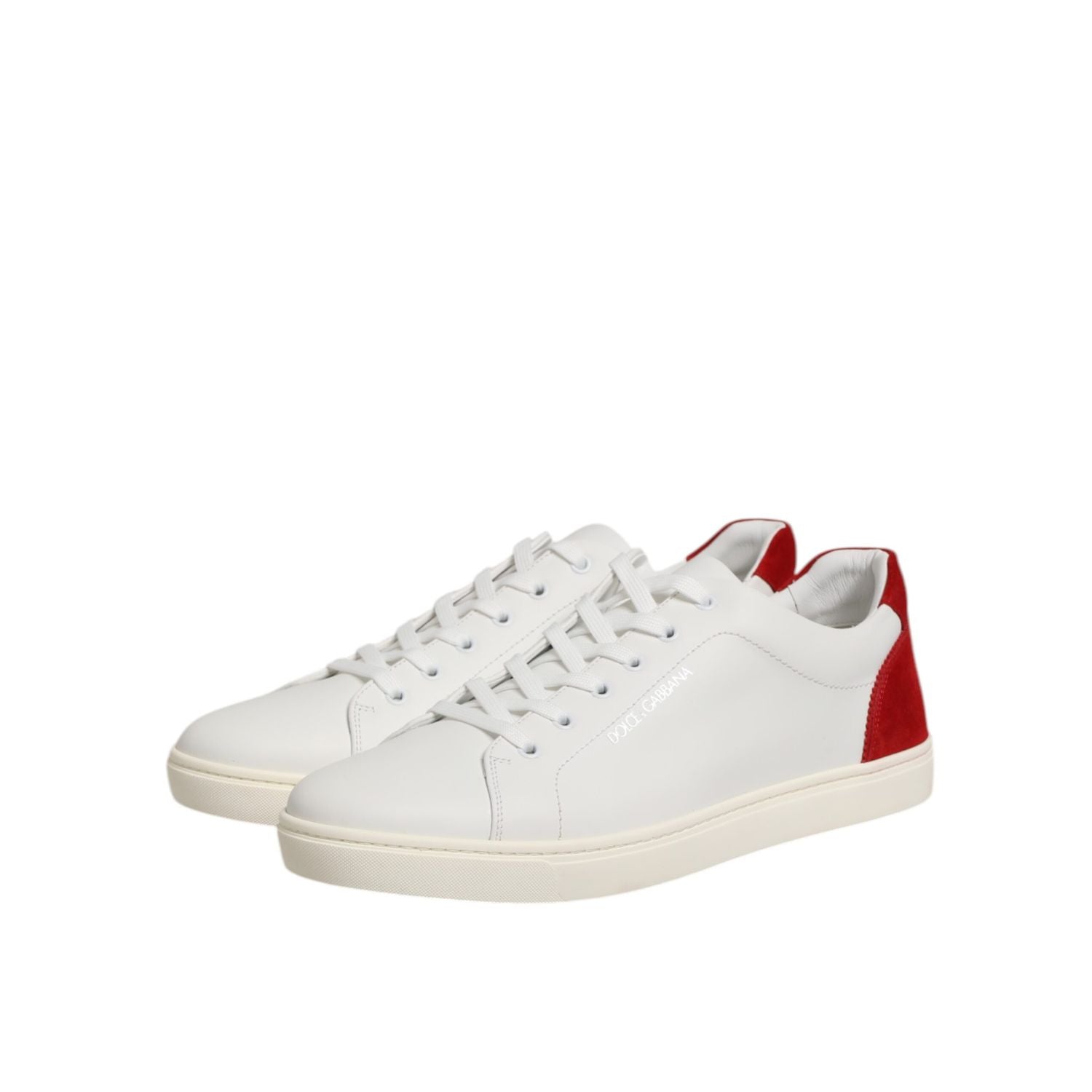Dolce & Gabbana White Red Leather Low Top Men Sneakers Shoes