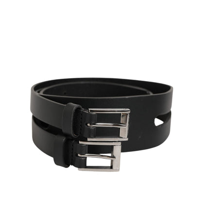Dolce & Gabbana Black Double Strap Leather Silver Buckle Belt