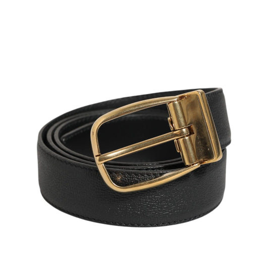Dolce & Gabbana Black Leather Classic Metal Logo Buckle Belt Dolce & Gabbana