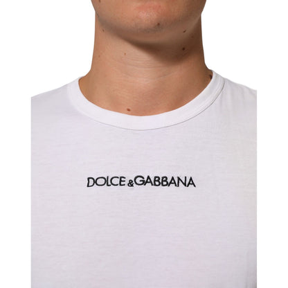 Dolce & Gabbana White Logo Print Cotton Crew Neck Men T-shirt