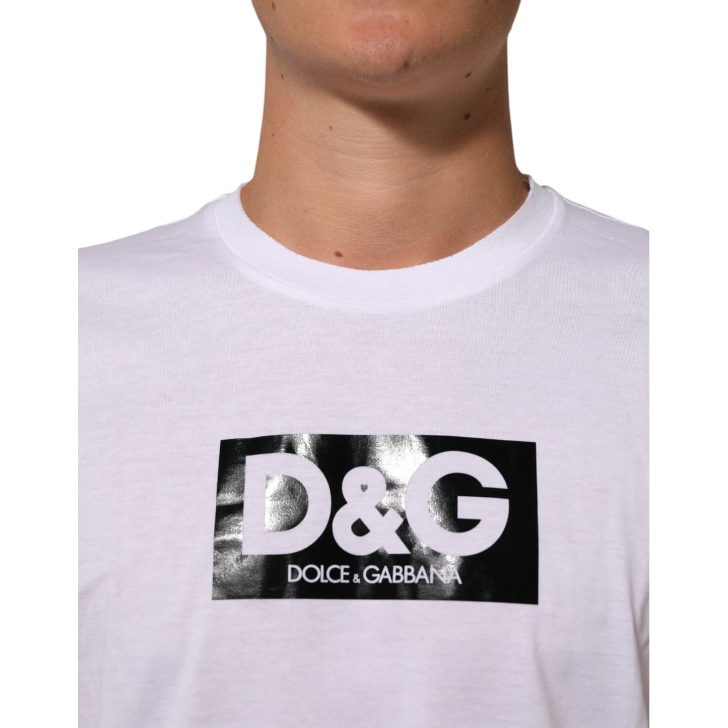 Dolce & Gabbana White Logo Print Cotton Crew Neck T-shirt Dolce & Gabbana
