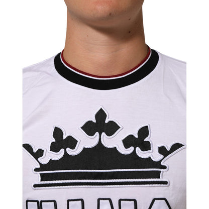Dolce & Gabbana White Cotton Crown King Embroidery T-shirt Dolce & Gabbana
