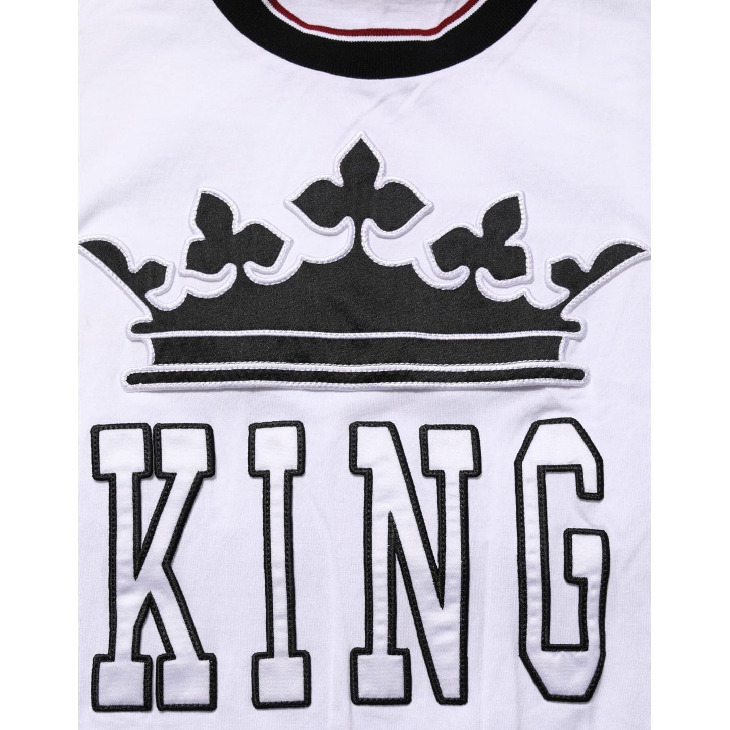 Dolce & Gabbana White Cotton Crown King Embroidery T-shirt Dolce & Gabbana