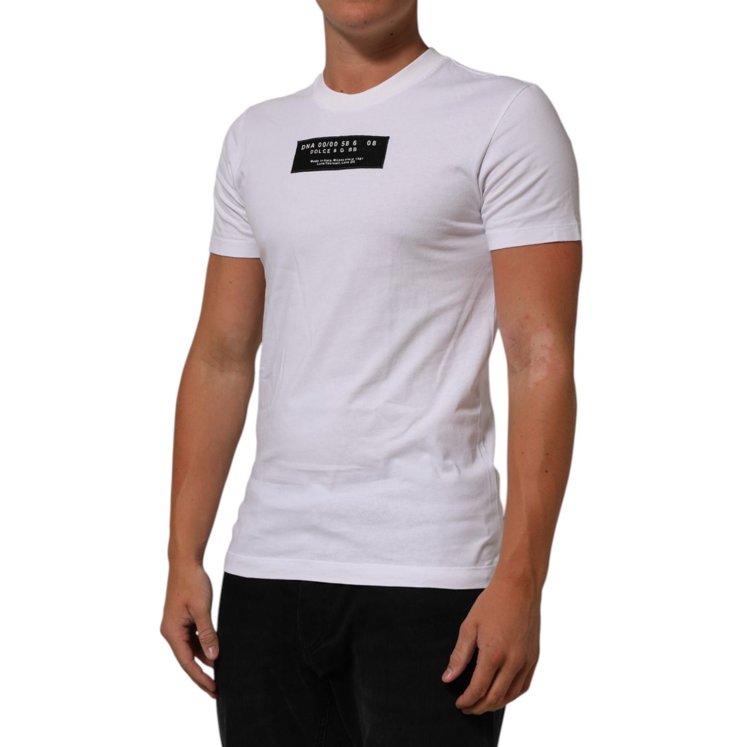 Dolce & Gabbana White Cotton Logo Print Crew Neck Men T-shirt