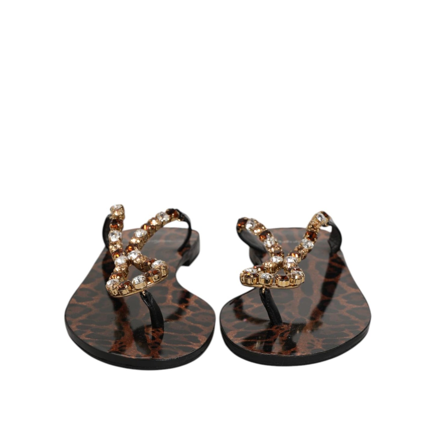 Dolce & Gabbana Black Crystals Flats Sandals Beachwear Shoes