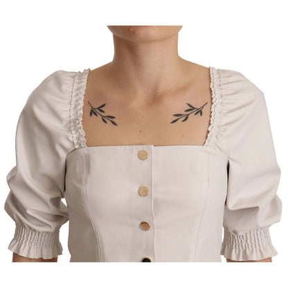 PINKO White Square Neck Button Down Crop Blouse