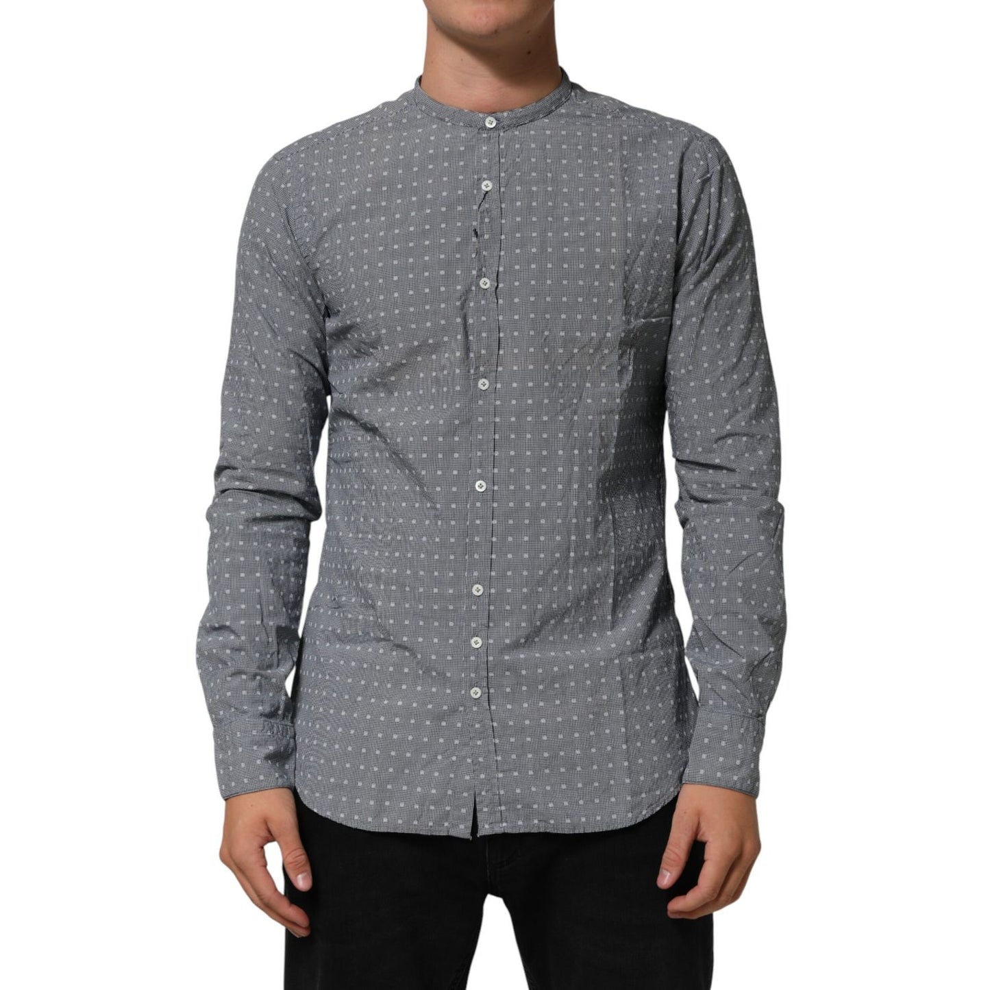 AGLINI Gray Polka Dot Cotton Button Down Long Sleeves Shirt
