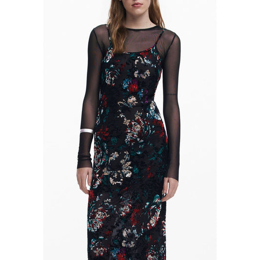 Desigual Black Polyester Women's Dress 1728,67403481248,Black,Casual - Dresses - Clothing,Clothing,Desigual,Dresses - Clothing,L,Long - Dresses - Clothing,Longsleeve - Dresses - Clothing,New with tags,Pattern - Dresses - Clothing,S,Women,XS