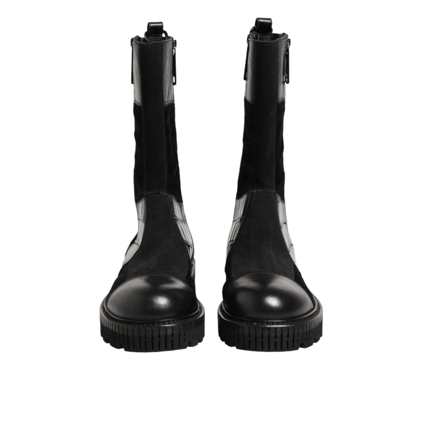 Dolce & Gabbana Black Patchwork Leather Mid Calf Boot  Shoes